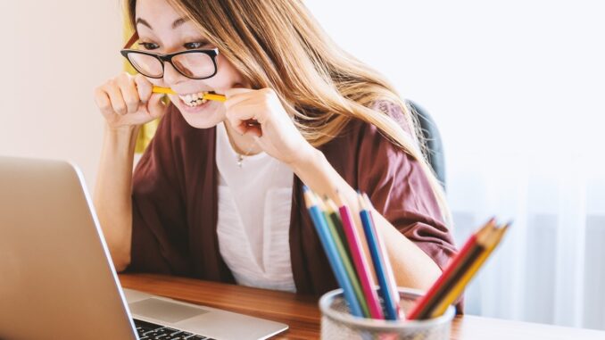 laptop, woman, education